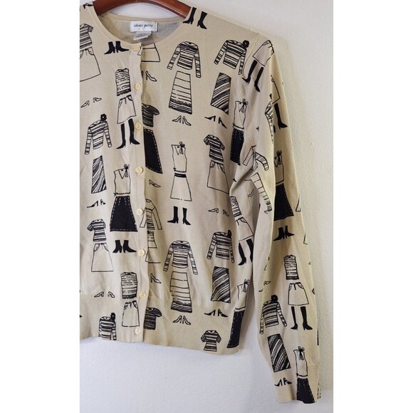 OLIVER PERRY Silk Blend Women's Cardigan Sz L All Over Fashion Print Button Up - Picture 5 of 9